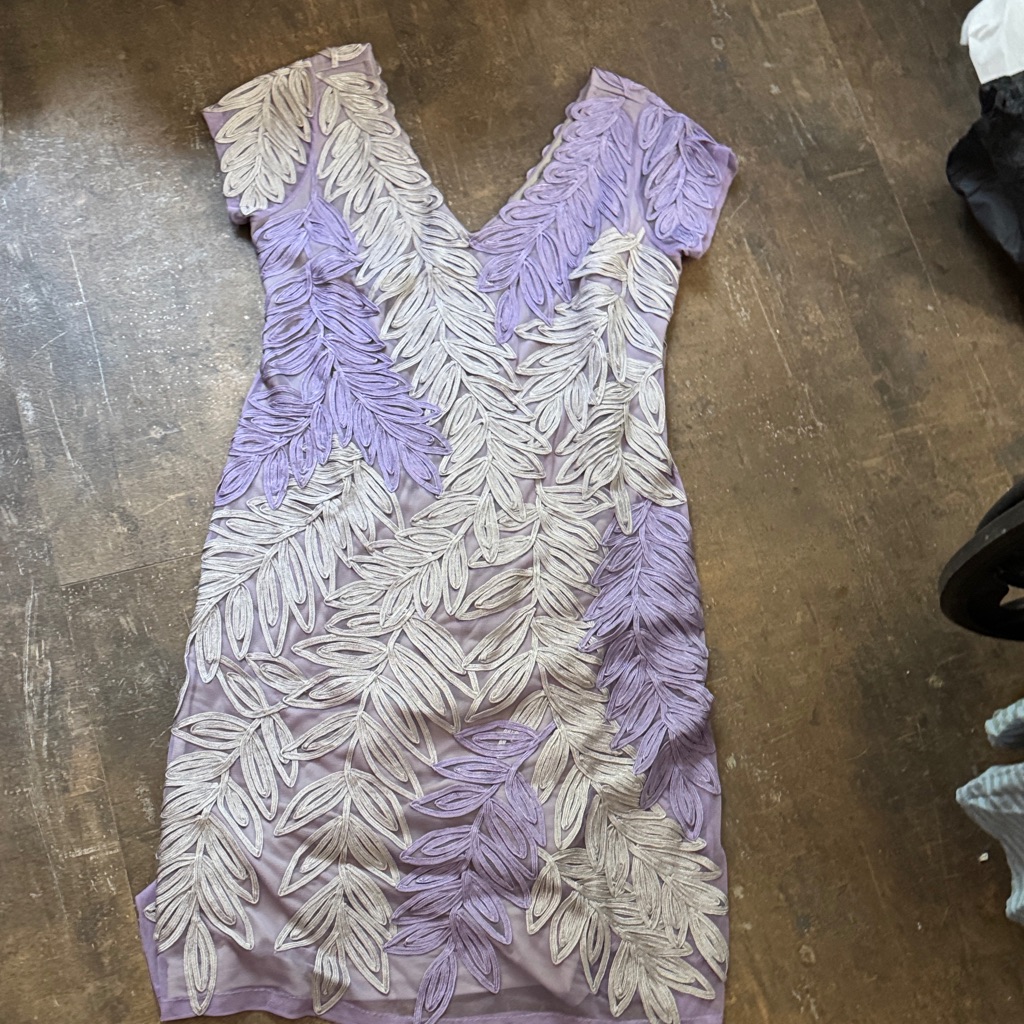 Lavender And Silver Leaf Embroidered Midi Dress